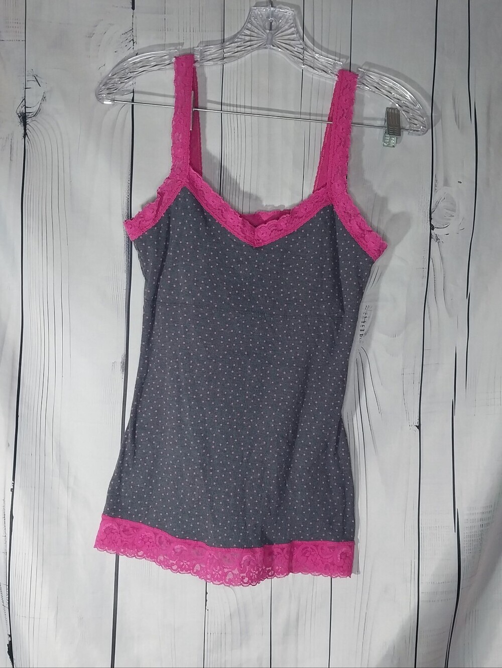 Kirra Vintage Y2K Coquette Fairy Grunge V-Neck Polka Dot Lace Trim Camisole